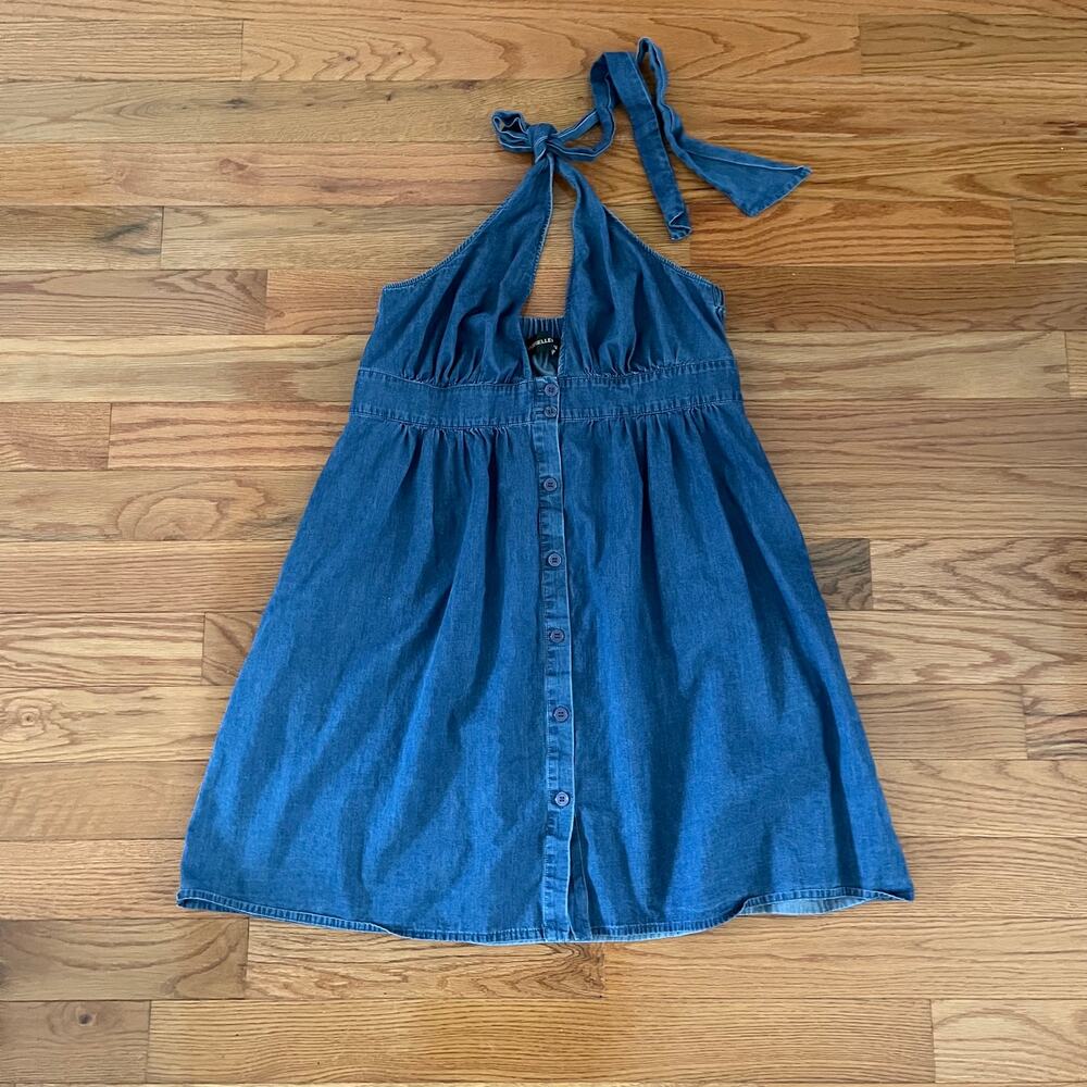 Gabrielle Union Womens XL Chambray Halter Dress Blue Casual Summer